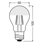 Osram Filament Star Classic A60 klar verspiegelt 300° 6,5-50W/827 warmweiß 650lm E27 220-240V – Maßzeichnung