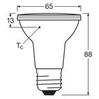 Osram LED Superstar PAR20 36° 6,4-50W/927 warmweiß 350lm E27 220-240V dimmbar – Maßzeichnung