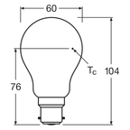 Osram Filament Superstar Classic A60 300° 7-60W/827 warmweiß 806lm B22d 220-240V dimmbar – Maßzeichnung