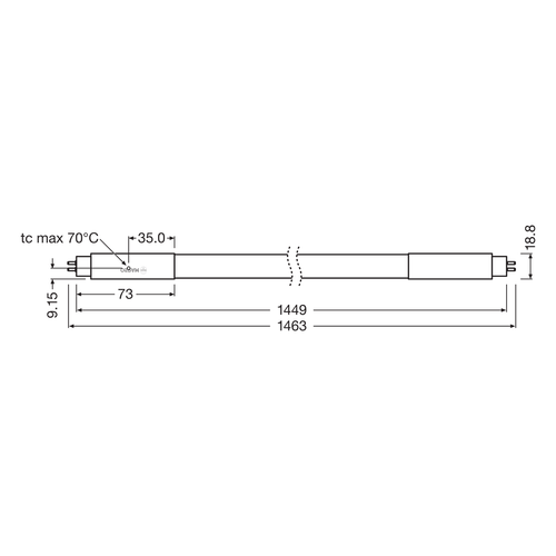 Osram LED Substitube T5 HE35-AC 18-35W/840 G5 2800lm 190° nicht dimmbar – Maßzeichnung