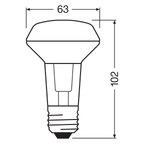 Osram LED Parathom Spot R63 2,6-40W/827 E27 210lm warmweiß nicht dimmbar – Maßzeichnung
