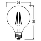 Osram / Ledvance LED Filament Globe G95 klar 300° Superior 11-100W/940 kaltweiß 1521lm E27 220-240V dimmbar – Maßzeichnung 2