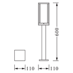 Osram Wegeleuchte Endura Classic Frame 60cm 1-flammig E27 nicht dimmbar dunkelgrau IP44 – Maßzeichnung