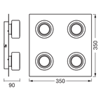 Osram LED Deckenleuchte Orbis Flame 4-flammig Click 22W/3000-4000K 1400lm tunable white nicht dimmbar schwarz IP44 – Maßzeichnung