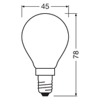 Osram / Ledvance LED Filament Tropfen P klar 320° Performance 4,8-40W/827 warmweiß 470lm E14 220-240V dimmbar – Maßzeichnung