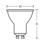 Osram / Ledvance LED Spot PAR16 60° Value 2,8-35W/827 warmweiß 230lm GU10 220-240V – Maßzeichnung