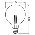 Osram Vintage 1906 LED Classic Globe125 Filament Gold 2.8-22 W/824 E27 200lm ultra warmweiß nicht dimmbar – Maßzeichnung