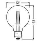 Osram LEDstar+ GlowDim Globe Ø125 Filament 7-60W/827 LED E27 klar 320° 806lm echt warmweiß GLOWdim – Maßzeichnung