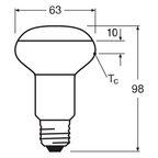 Osram LED Star R63 4,3-60W/827 E27 matt 36° 350lm warmweiß nicht dimmbar 2er Pack – Maßzeichnung