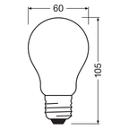 Osram LED Bellalux Classic A Glas 11-100 W/827 E27 matt 300° 1420lm warmweiß nicht dimmbar – Maßzeichnung