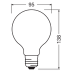 Osram LED Superstar Classic Globe95 Glas 12-100W/827 E27 matt 320° 1521lm warmweiß dimmbar – Maßzeichnung