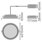LEDvance LED Downlight Alu D200 Dali 35W/830 2975lm weiß IP44 warmweiß dimmbar 100° – Maßzeichnung