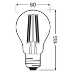 Osram LED Vintage 1906 Classic A Filament Gold 4-35W/824 E27 410lm klar warmweiß 300° nicht dimmbar – Maßzeichnung