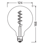Osram LED Vintage 1906 Globe G125 Filament Gold 4,5-25W/820 E27 250lm klar Warm Comfort Light 330° dimmbar – Maßzeichnung