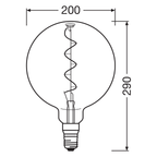 Osram LED Vintage 1906 Globe G200 Filament Gold 5-28W/820 E27 300lm klar Warm Comfort Light 340° dimmbar – Maßzeichnung