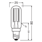 OSRAM LED Special T26 Filament 6,5-55W/827 warmweiß E14 730lm – Maßzeichnung