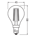 Osram Filament Star Classic P45 klar 300° 5,5-60W/827 warmweiß 806lm E14 220-240V – Maßzeichnung