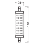 Osram / Ledvance LED Line 300° 15-125W/827 warmweiß 2000lm R7s 220-240V 118mm – Maßzeichnung