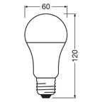 Osram LED Star Classic A60 matt 300° 13-100W/827 warmweiß 1521lm E27 220-240V – Maßzeichnung