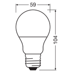 OSRAM LED Star CL A 8,5-60W/827 E27 806lm matt 200° nicht dimmbar – Maßzeichnung