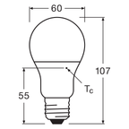 OSRAM LED Star CL A 8,5-60W/840 E27 806lm matt 200° nicht dimmbar – Maßzeichnung