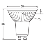 Osram LED Star PAR16 120° 4,3-30W/840 kaltweiß 350lm GU10 220-240V – Maßzeichnung