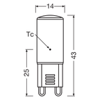 Osram LED 300° Pin 1,9-20W/827 warmweiß 200lm G9 220-240V – Maßzeichnung