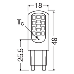 Osram LED 300° Pin 4,2-40W/827 warmweiß 470lm G9 220-240V – Maßzeichnung