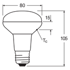 Osram / Ledvance LED Star Reflektor R80 36° 4,8-60W/827 warmweiß 350lm E27 220-240V – Maßzeichnung