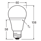 Osram LED Sensor Classic A60 200° Daylight Sensor 5,8-40W/827 warmweiß 470lm E27 220-240V – Maßzeichnung