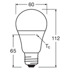 Osram LED Sensor Classic A60 200° Daylight Sensor 10-75W/827 warmweiß 1055lm E27 220-240V – Maßzeichnung