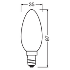 Osram Filament Superstar Classic B35 300° 6,5-60W/827 warmweiß 806lm E14 220-240V dimmbar – Maßzeichnung