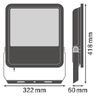 LEDVANCE LED Fluter 165W/3000K IP65 18150lm 100° schwarz – Maßzeichnung