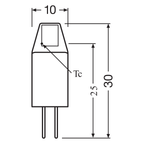 Osram LED Pin Micro  1-10W/827 G4 100lm klar warmweiß nicht dimmbar – Maßzeichnung
