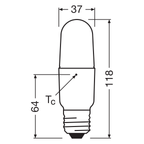 Osram LED Star Classic Stick 9-75W/865 E27 1050lm tageslichtweiß – Maßzeichnung