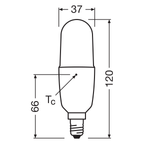 Osram LED Star Classic Stick 10-75W/865 E14 1050lm matt tageslichtweiß nicht dimmbar – Maßzeichnung
