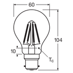 Osram LED Filament Star Classic A klar 300° 4-40W/840 neutralweiß 470lm B22d 220-240V – Maßzeichnung