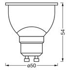 Osram / Ledvance LED Smart+ Sun@Home Reflektor PAR16 38° 4,9-40W/922-950 abstimmbares Weiß 268lm GU10 230V dimmbar – Maßzeichnung