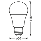 Osram / Ledvance LED Smart+ Sun@Home Classic A 200° 9-40W/922-950 abstimmbares Weiß 750lm E27 230V dimmbar – Maßzeichnung
