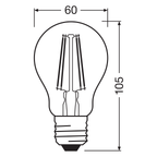 Osram / Ledvance LED Filament Bluetooth Smart+ Classic A rauchig 300° 6-44W/825 warmweiß 540lm E27 220-240V dimmbar – Maßzeichnung