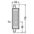 Osram / Ledvance LED Line 300° Performance 18,2-150W/827 warmweiß 2452lm R7s 220-240V 118mm – Maßzeichnung
