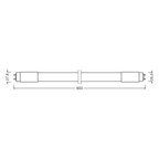 Osram / Ledvance LED Tube T8 190° Performance 7,5-18W/830 warmweiß 1000lm G13 EVG V 600mm – Maßzeichnung