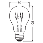 Osram / Ledvance LED Filament Base Classic A klar 320° 5,9-48W/827 warmweiß 600lm E27 220-240V 2er Pack – Maßzeichnung