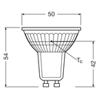 Osram / Ledvance LED Base Spot PAR16 36° 4,3-50W/827 warmweiß 350lm GU10 220-240V 2er Pack – Maßzeichnung