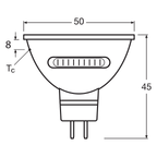 Osram / Ledvance LED Star Spot MR16 36° 3-Lichtfarben 5,6-45W/827/840/865 abstimmbares Weiß 550lm GU5.3 12V – Maßzeichnung