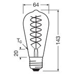 Osram / Ledvance LED Filament Vintage 1906 Edison ST klar 300° 8,8-60W/824 extra warmweiß 806lm E27 220-240V dimmbar – Maßzeichnung