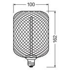 Osram / Ledvance LED Filament Decor Square klar 320° Straw 3,5-16 W/818 extra warmweiß 150lm E27 220-240V dimmbar – Maßzeichnung