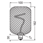 Osram / Ledvance LED Filament Decor Square klar 320° Spiral 3,5-14W/818 extra warmweiß 130lm E27 220-240V dimmbar – Maßzeichnung