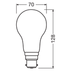 Osram / Ledvance LED Filament Star Classic A matt 320° 17-150W/827 warmweiß 2452lm B22d 220-240V – Maßzeichnung