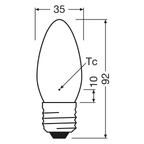 Osram / Ledvance LED Filament Star Kerze B matt 300° 5,5-60W/827 warmweiß 806lm E27 220-240V – Maßzeichnung